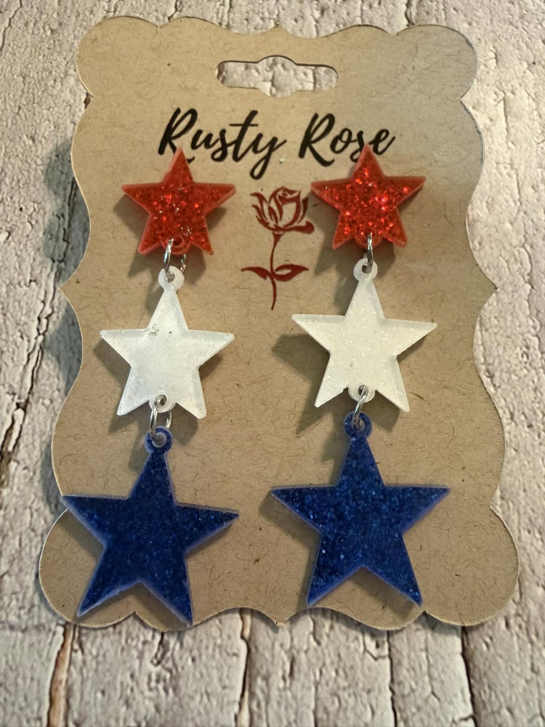 Patriotic Triple Star Dangle Earrings