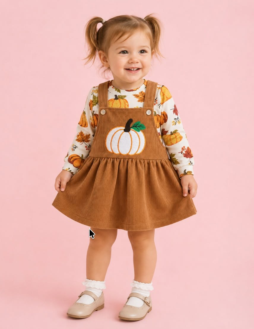 Harvest Long Sleeve Corduroy French Knot Pumpkin Dress