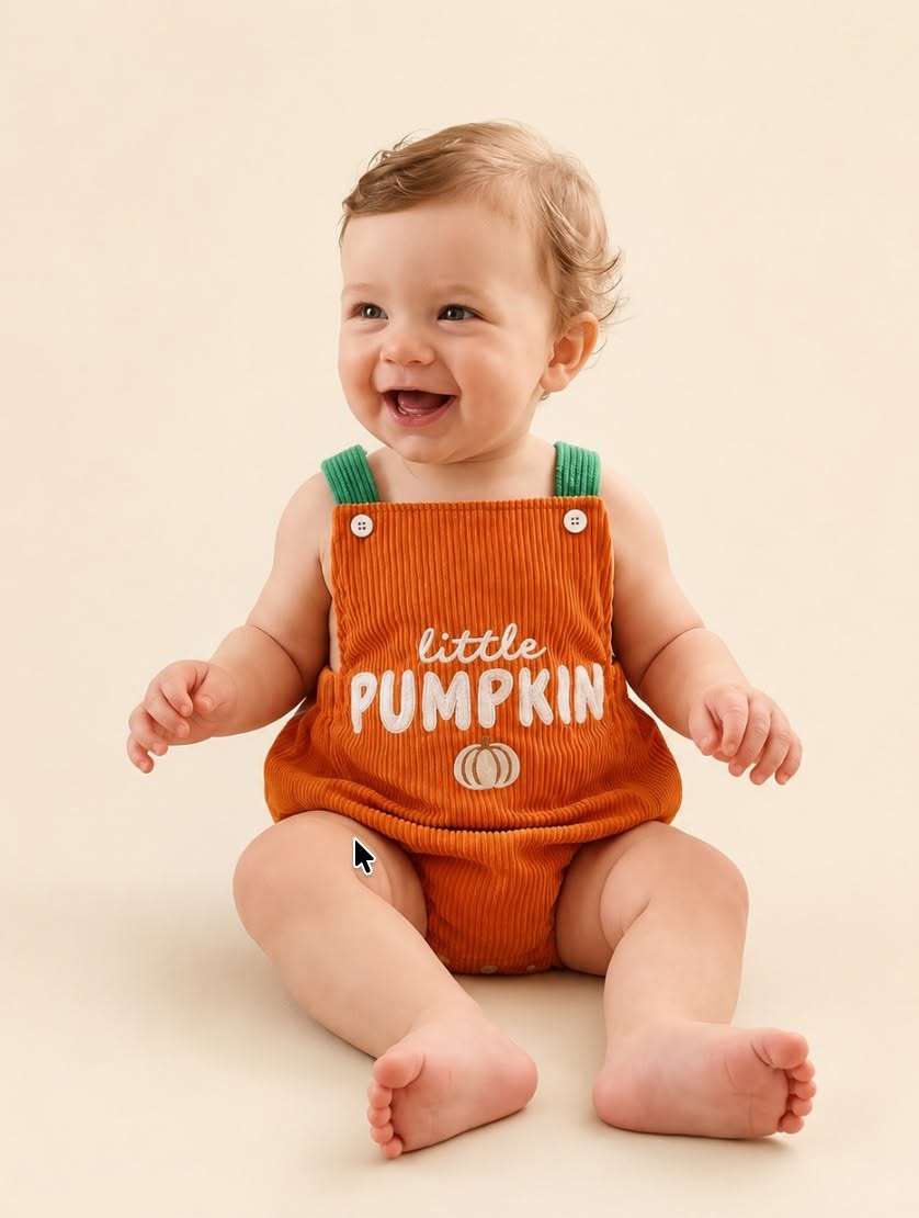 Little Pumpkin Embroidered Corduroy Overall Romper