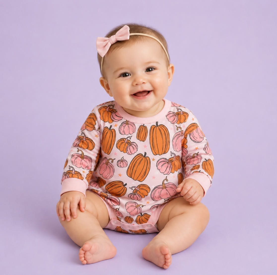 Pink Pumpkins Long Sleeve Romper