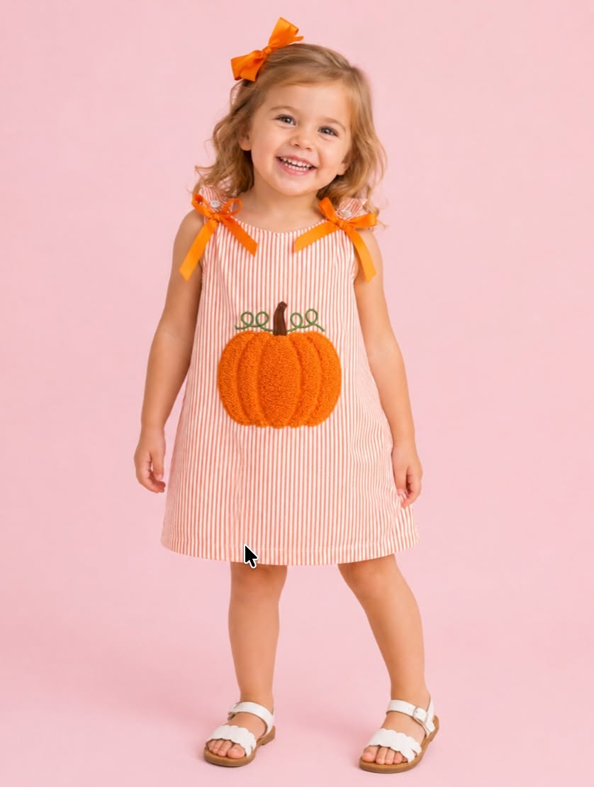 Orange French Knot Pumpkin Button Tank Dress
