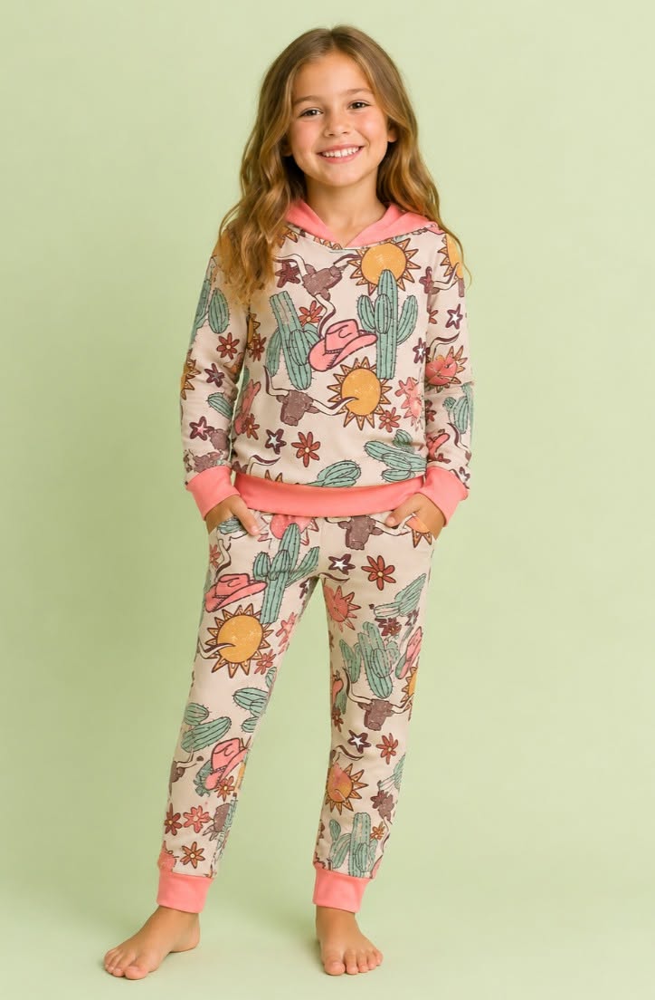 Coral Cactus Cowgirl Lounge Set