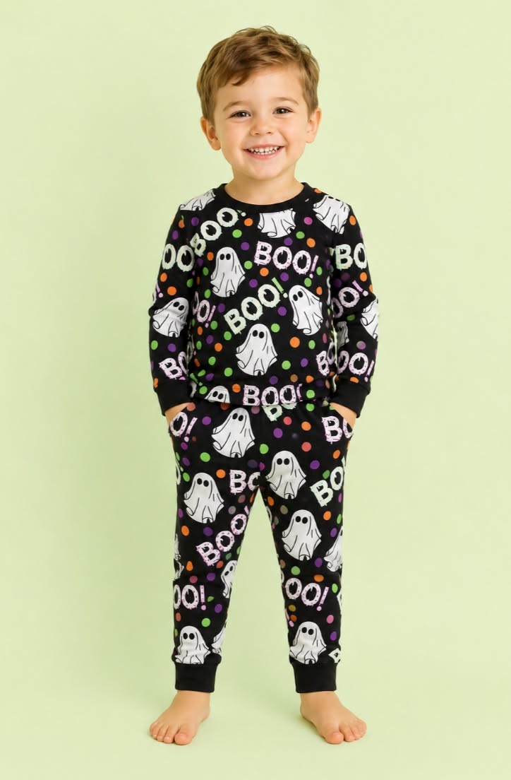 Black Polka Dot Boo Ghost Pant Set