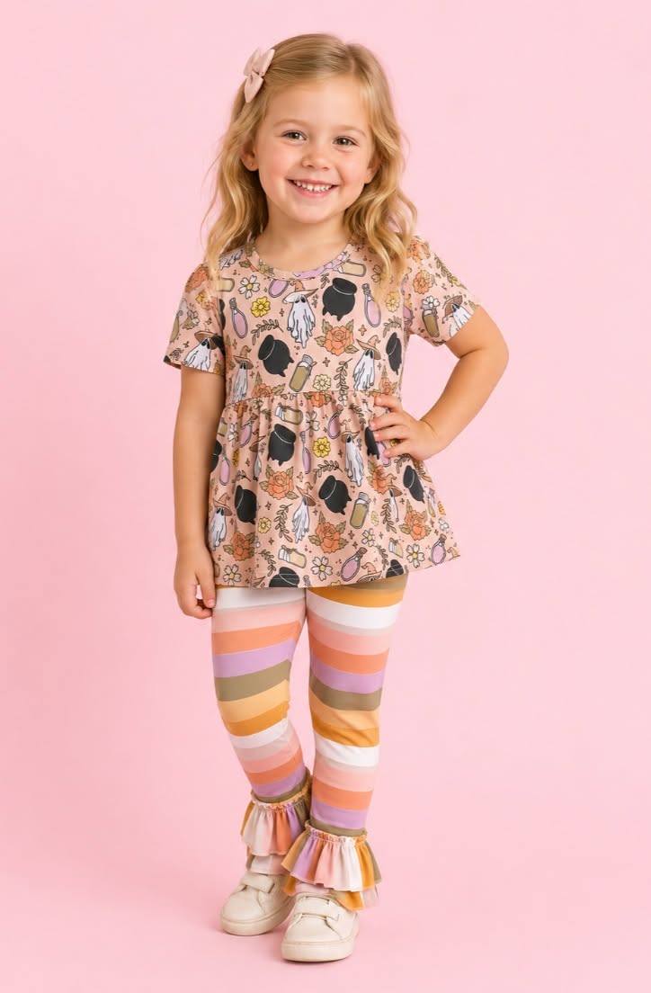 Ghost and Cauldron Striped Ruffle Pants Set