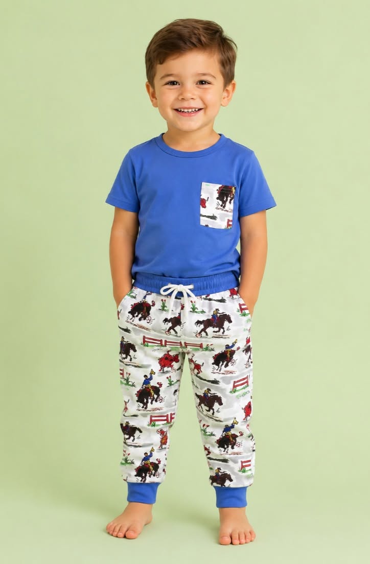Blue Tee Cowboy Pants Set