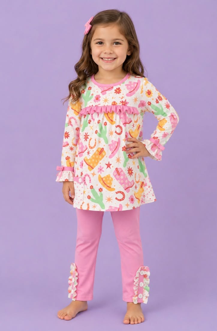 Pink Cactus Cowgirl Flowy Top Pant Set