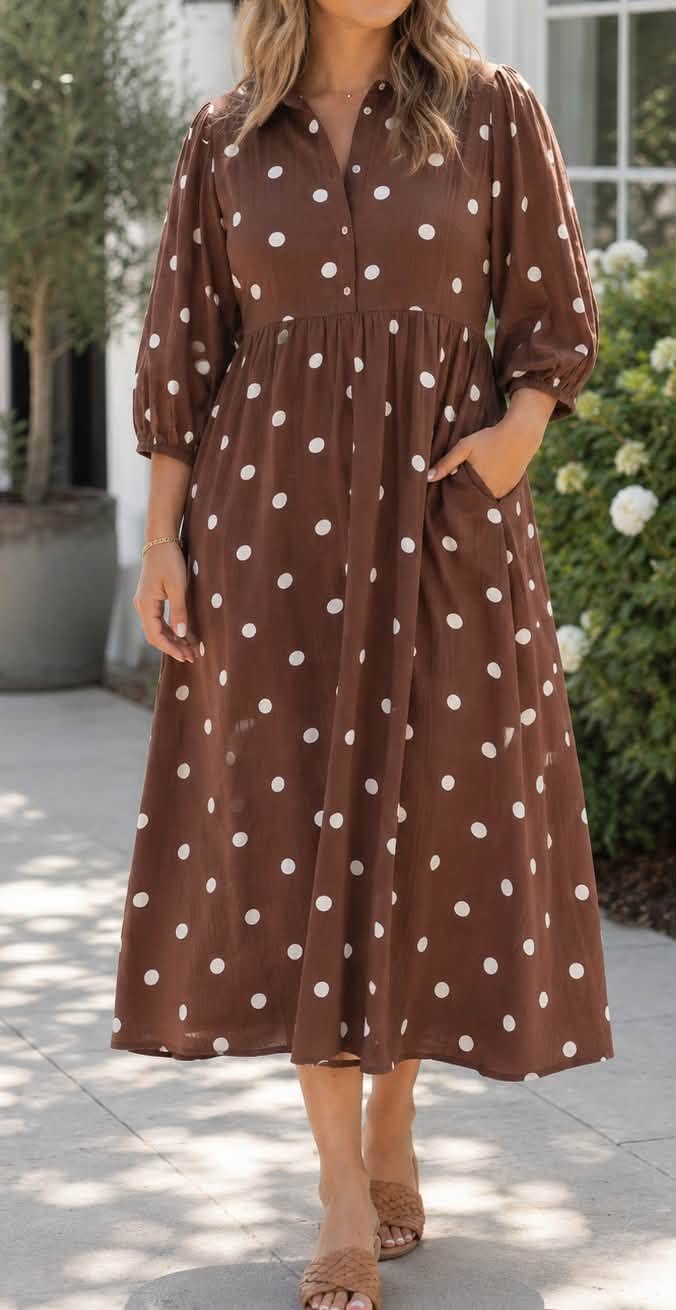 Brown Polka Dot Plus Dress