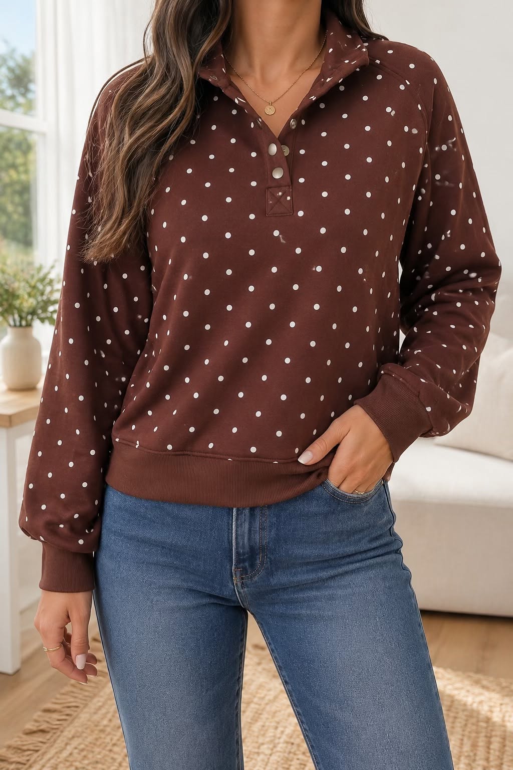 Brown Polka Dot Pullover