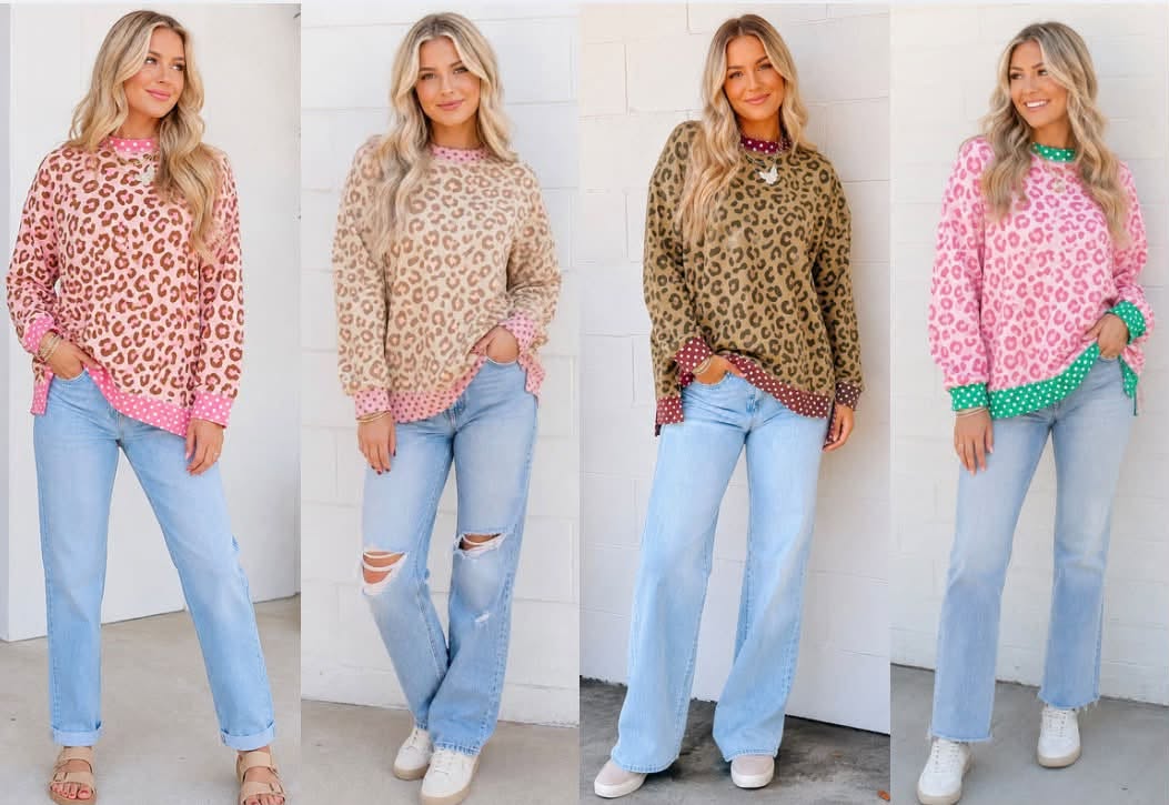 Leopard Polka Dot Long Sleeve Top