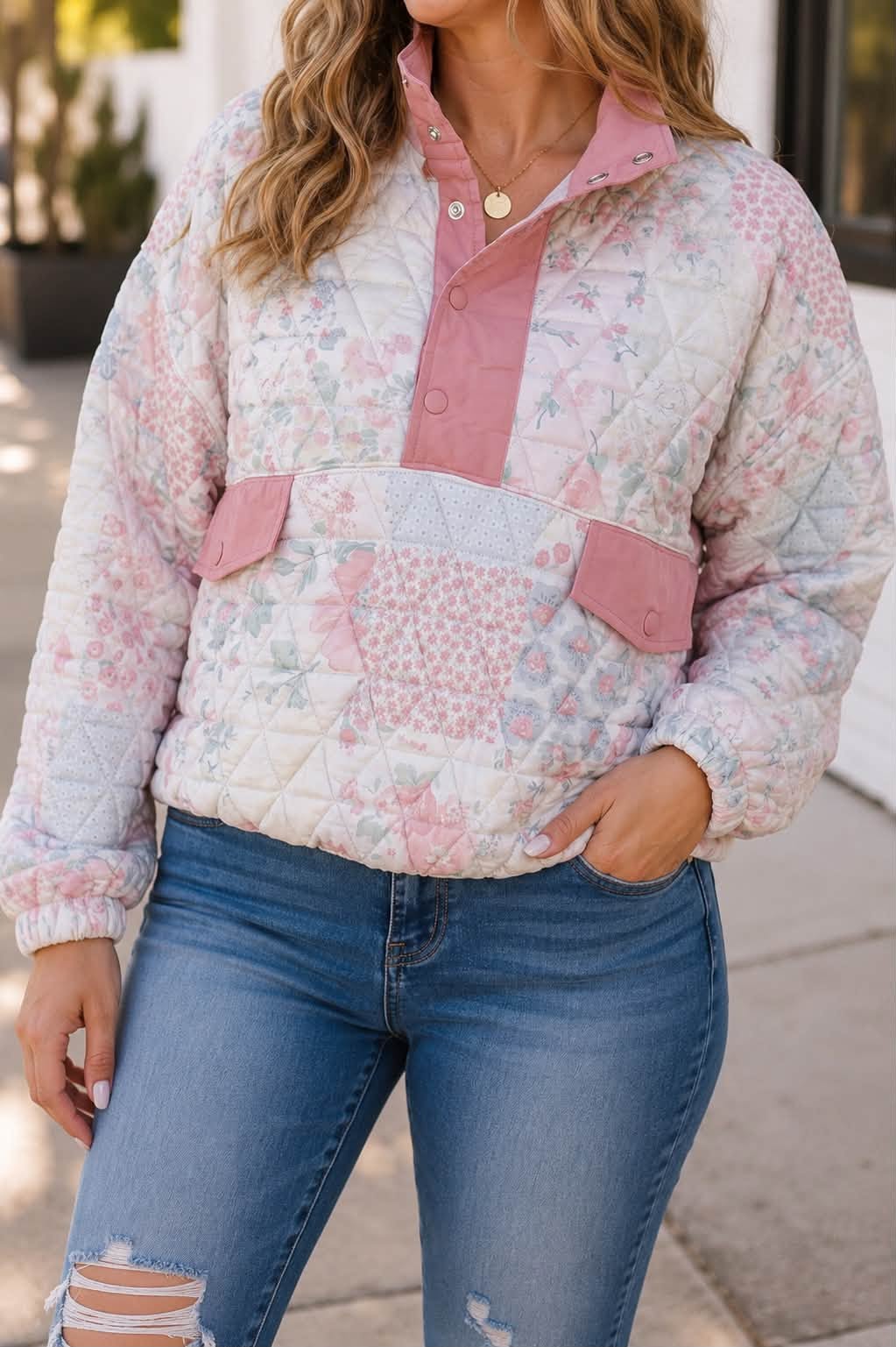 PLUS Pink Floral Quilted Sweatshirt