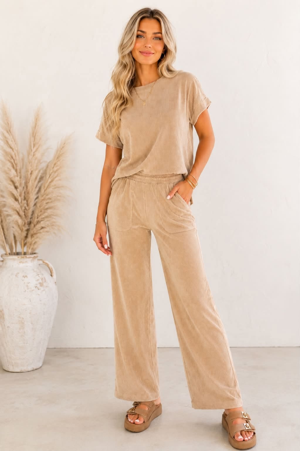 Ribbed Casual Pants Set