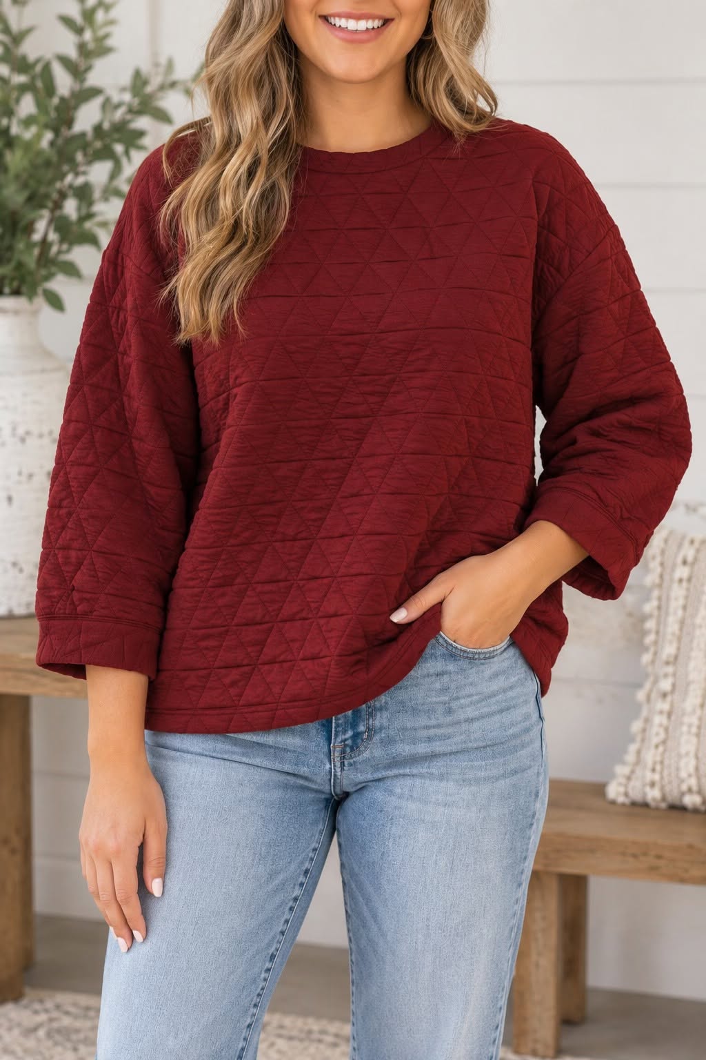 PLUS Red Adjustable Cuffs Blouse