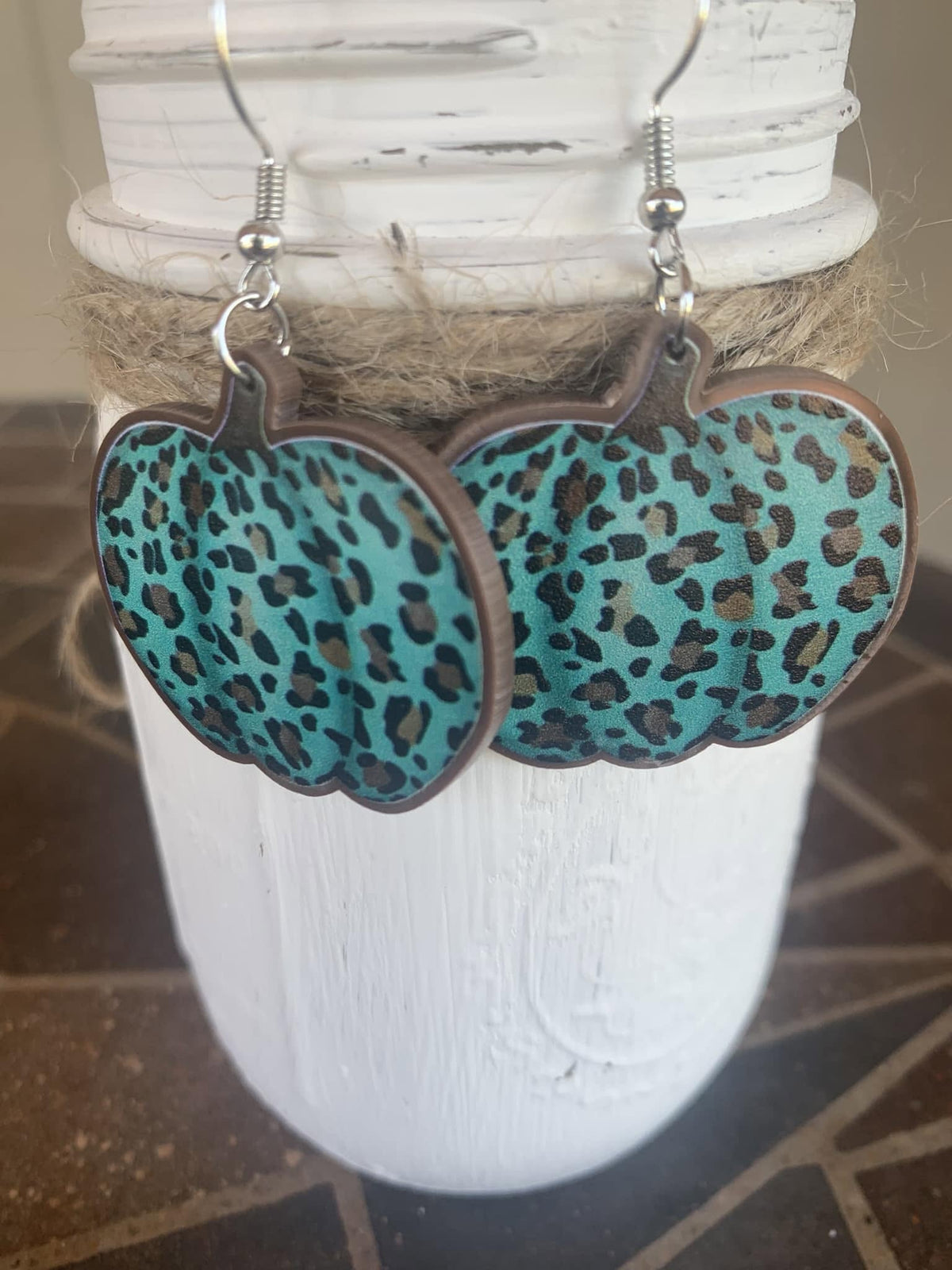 Turquoise Leopard Print Dangle Earrings