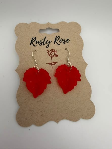 Red Acrylic Maple Leaf Earrings