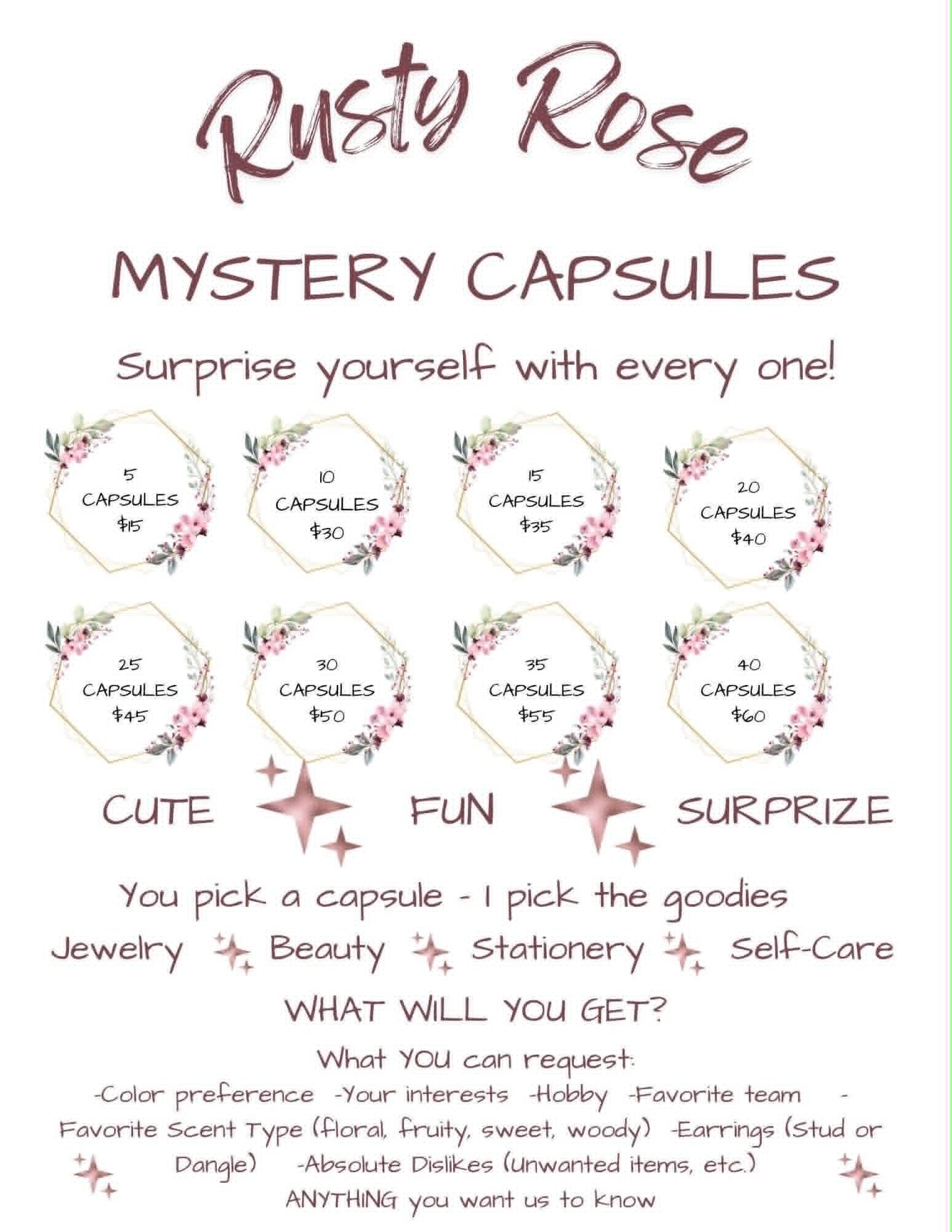 Rusty Rose Mystery Capsules
