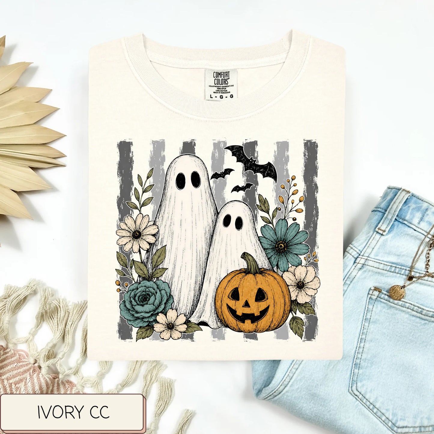Vintage Floral Stripe Ghosts Tee