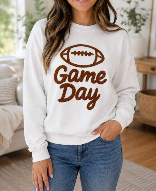 White Embroidered Game Day Sweatshirt