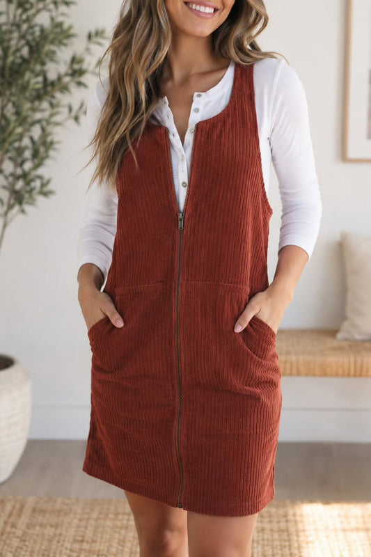 Ribbed Corduroy Zip Dress
