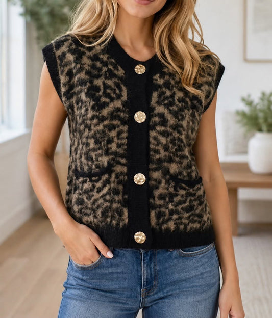 Leopard Knit Vest