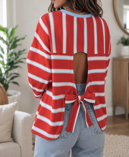 Red Striped Bow Back Shirt
