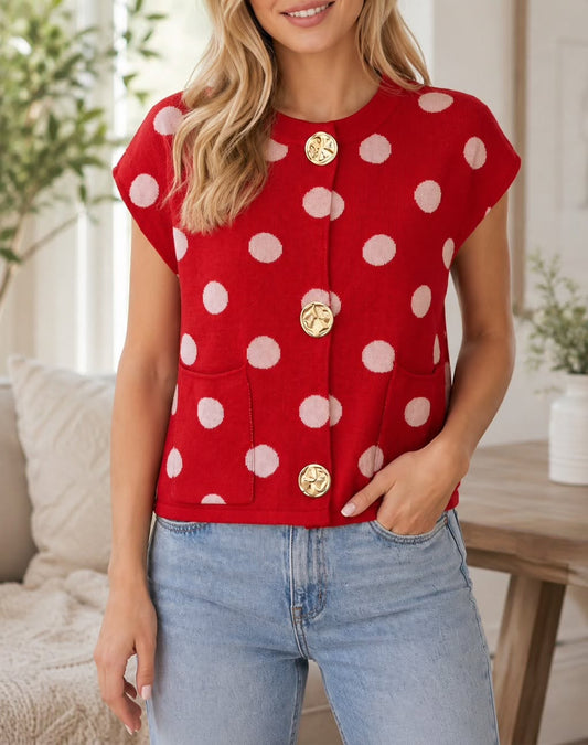 Red Polka Dot Button Vest