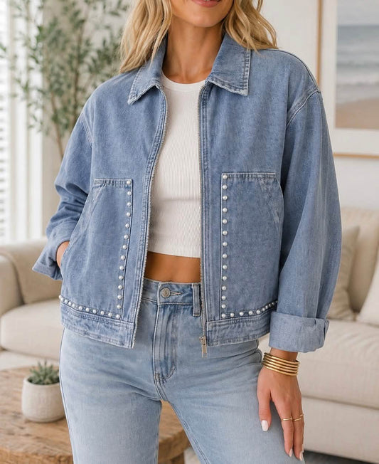 Blue Studded Denim Jacket