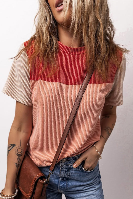 Red Rib Colorblock Shirt