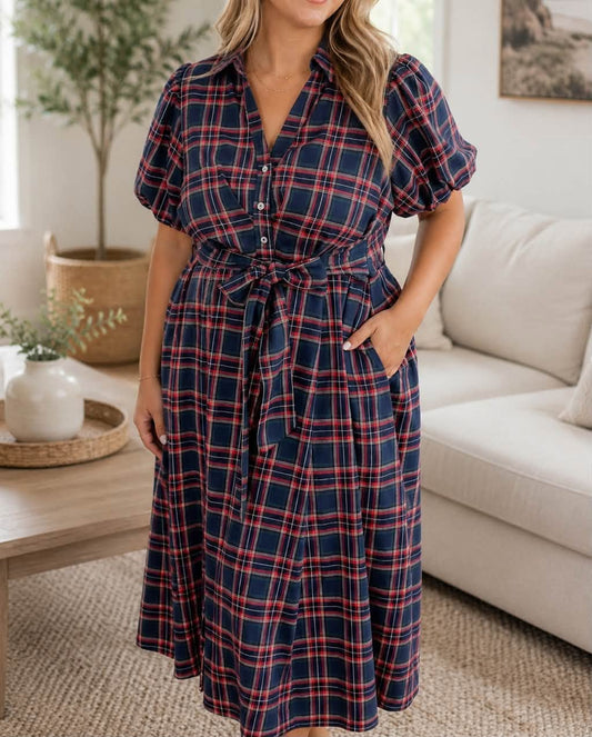 PLUS Plaid Belted Dress