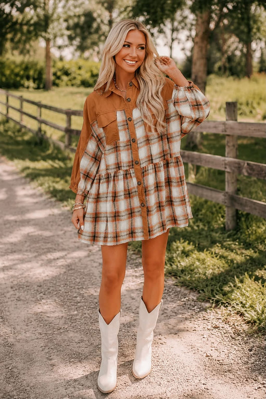 Khaki Plaid Tunic Dress