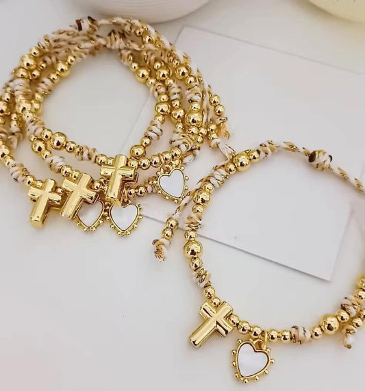 Heart Cross Rope Bead Bracelet