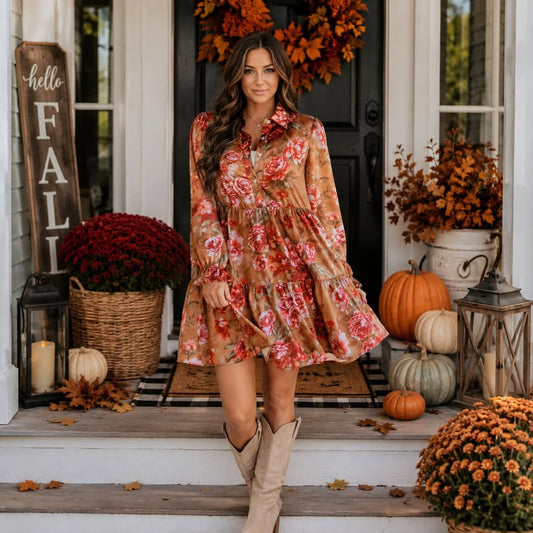 Brown Vintage Floral Dress