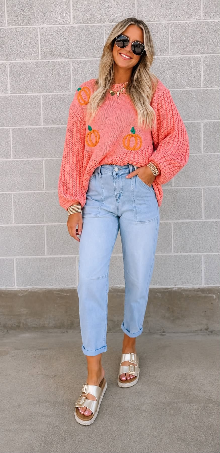 Pumpkin Embroidery Sweater