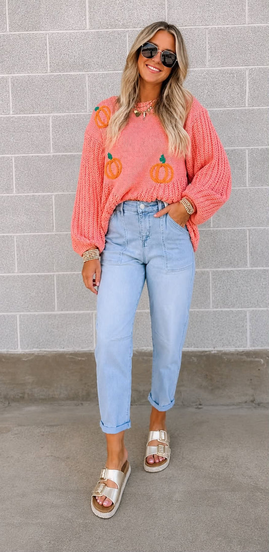 Pumpkin Embroidery Sweater