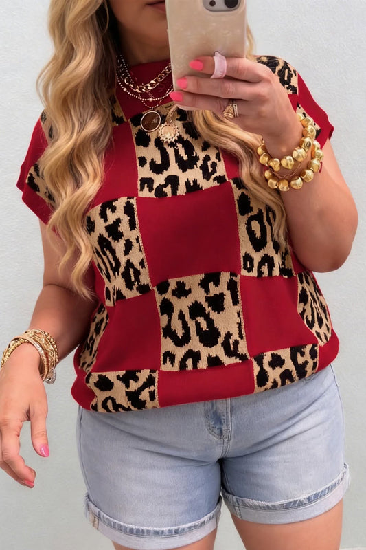 S-3X Leopard Checkered Sweater (Red or Green)