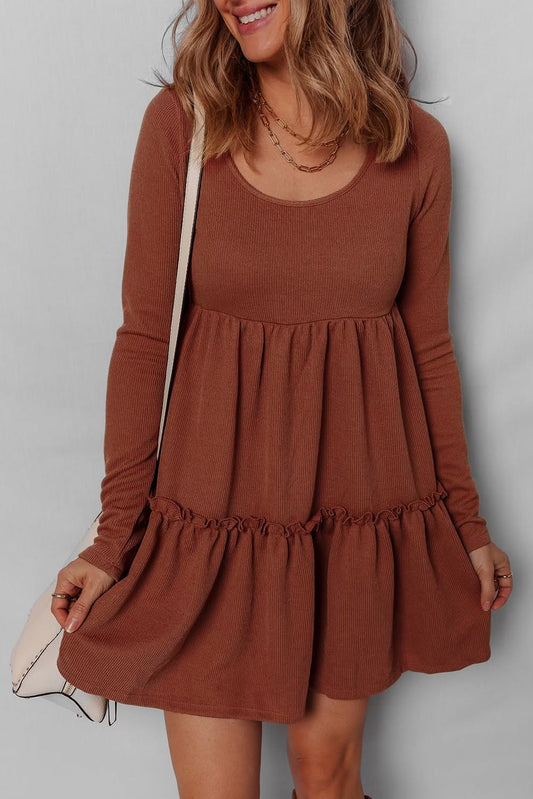 Ribbed Frilled Mini Dress
