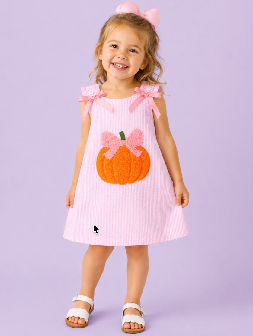 Pink French Knot Pumpkin Button Tank Dress