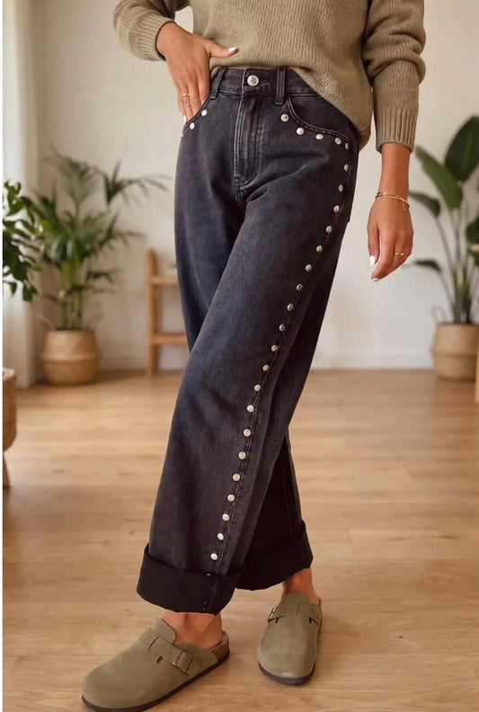 Black Studded Detail Jeans