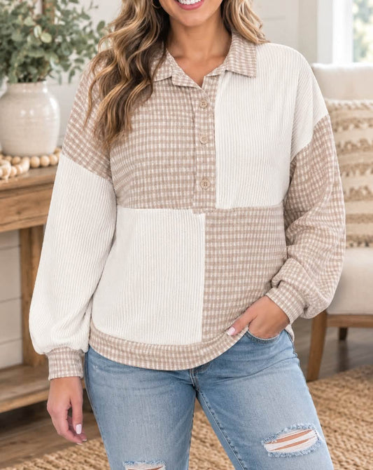 PLUS Plaid Patchwork Blouse