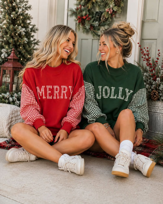 Gingham Plaid Oversized Pullover Red or Green