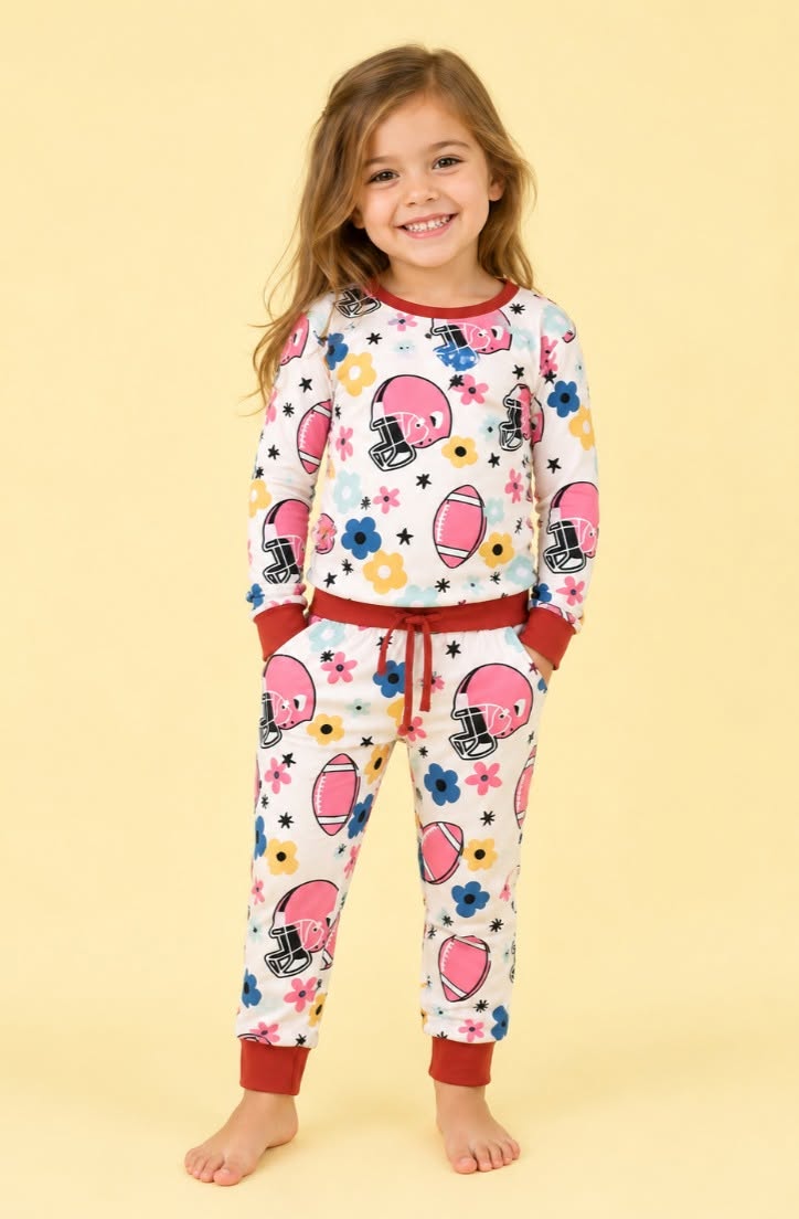 Pink Helmet Floral Pants Set
