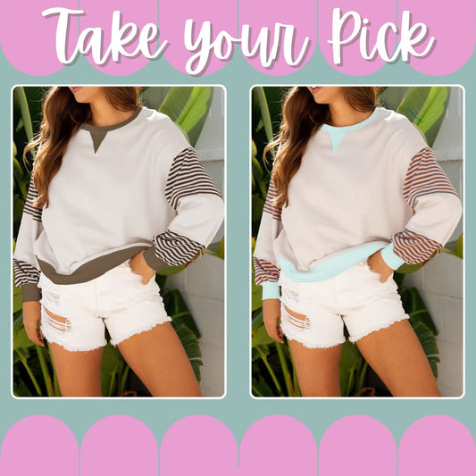 Striped Colorblock Sweatshirt (Multiple Colors)
