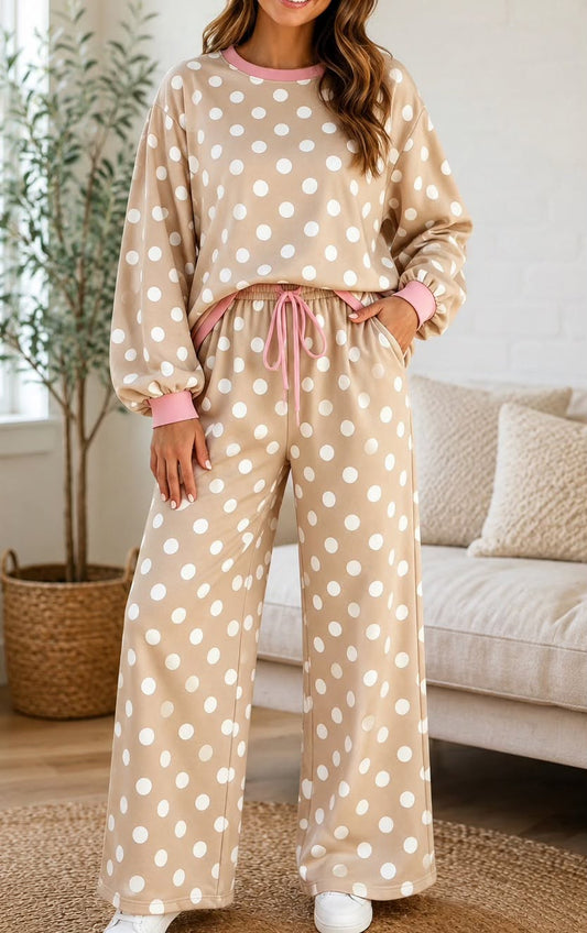 Khaki Polka Dot Set