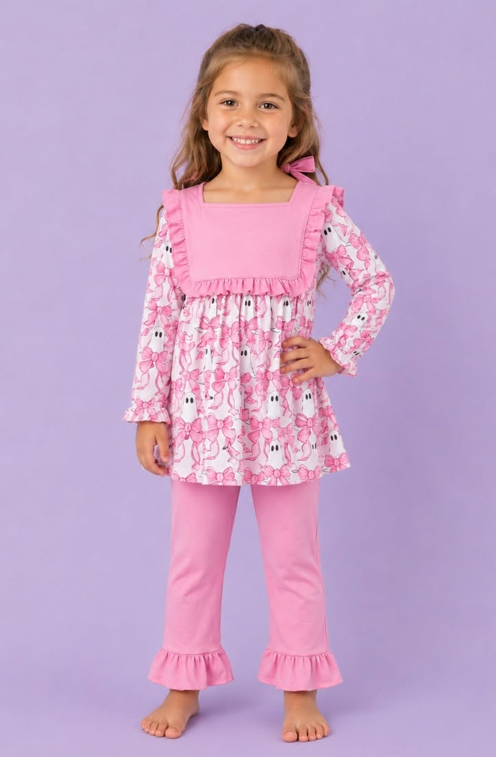 Ghost Bow Ruffle Flowy Top Pant Set