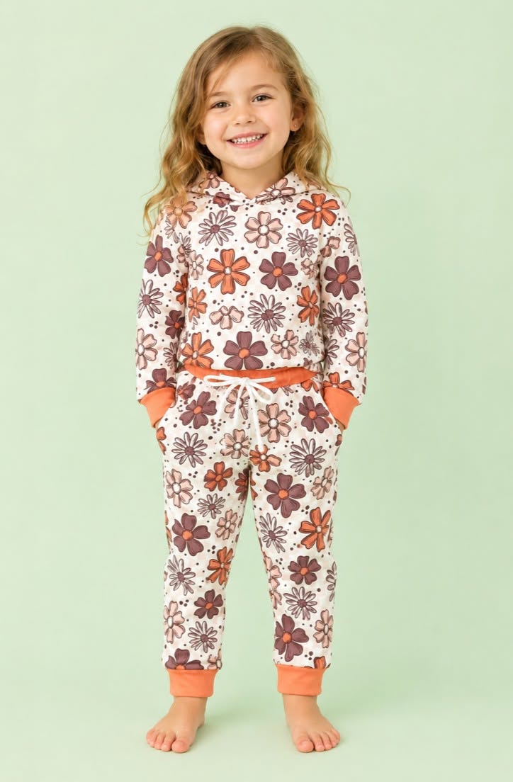 Orange and Brown Flower Hooded Lounge Set