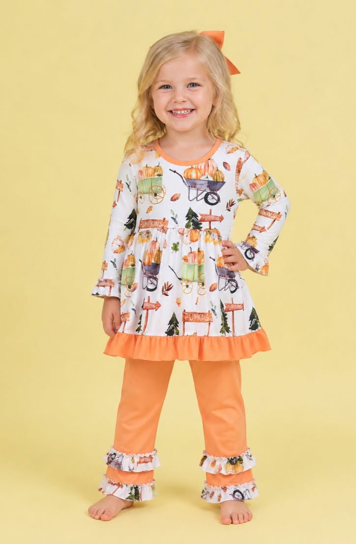 Orange Pumpkin Patch Flowy Top Pant Set