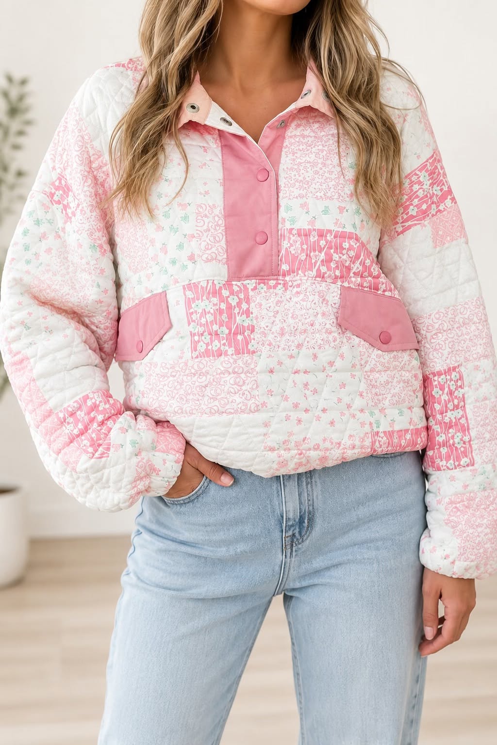 Pink Floral Quilted Sweatshirt