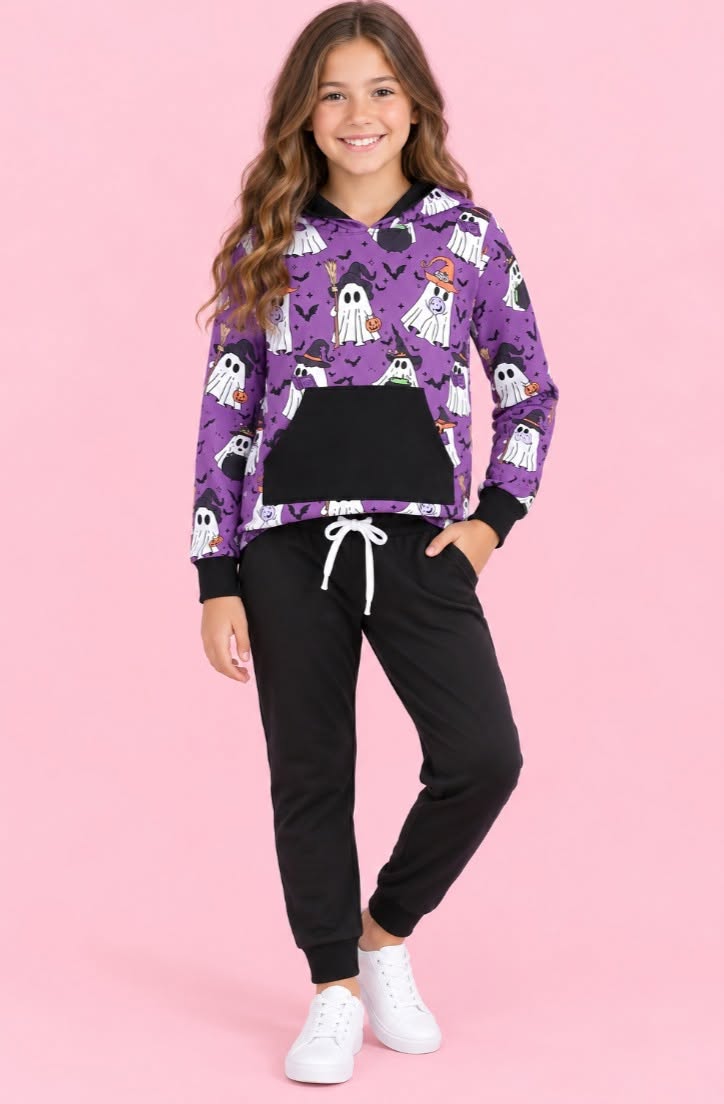 Purple Witchy Ghost Hooded Lounge Set