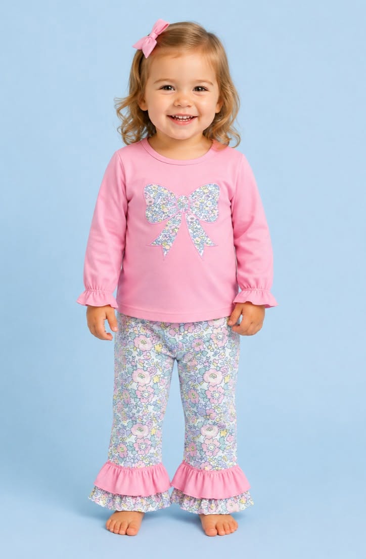 Pink Floral Bow Pant Set