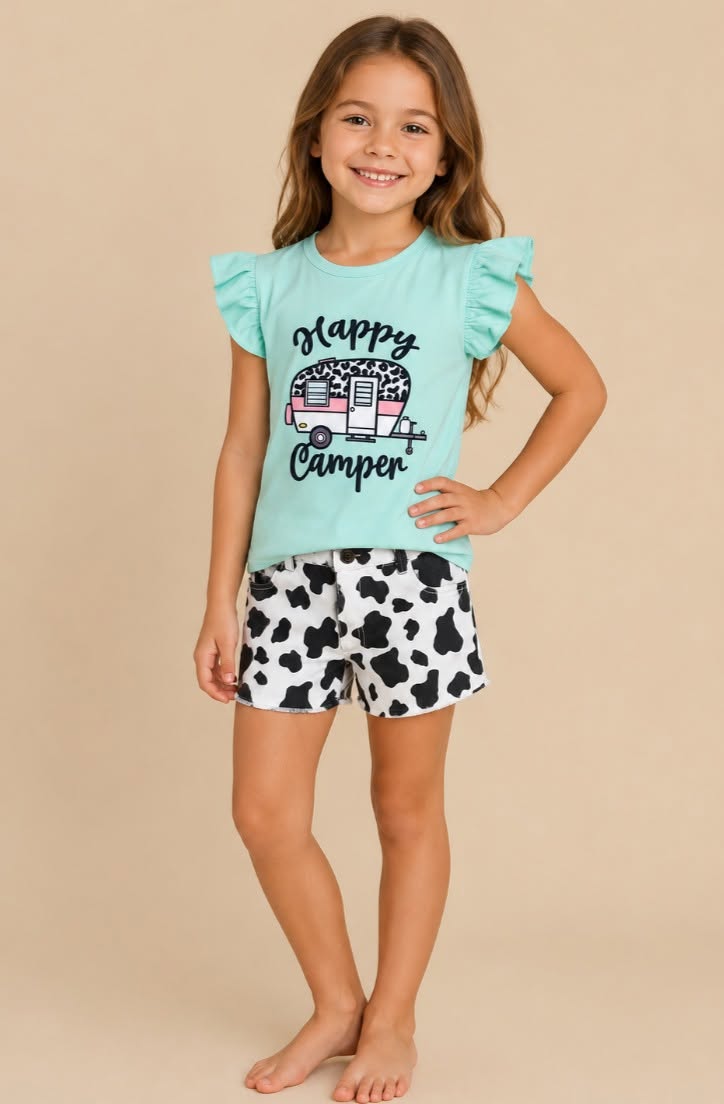 Happy Camper Cowprint Short Set