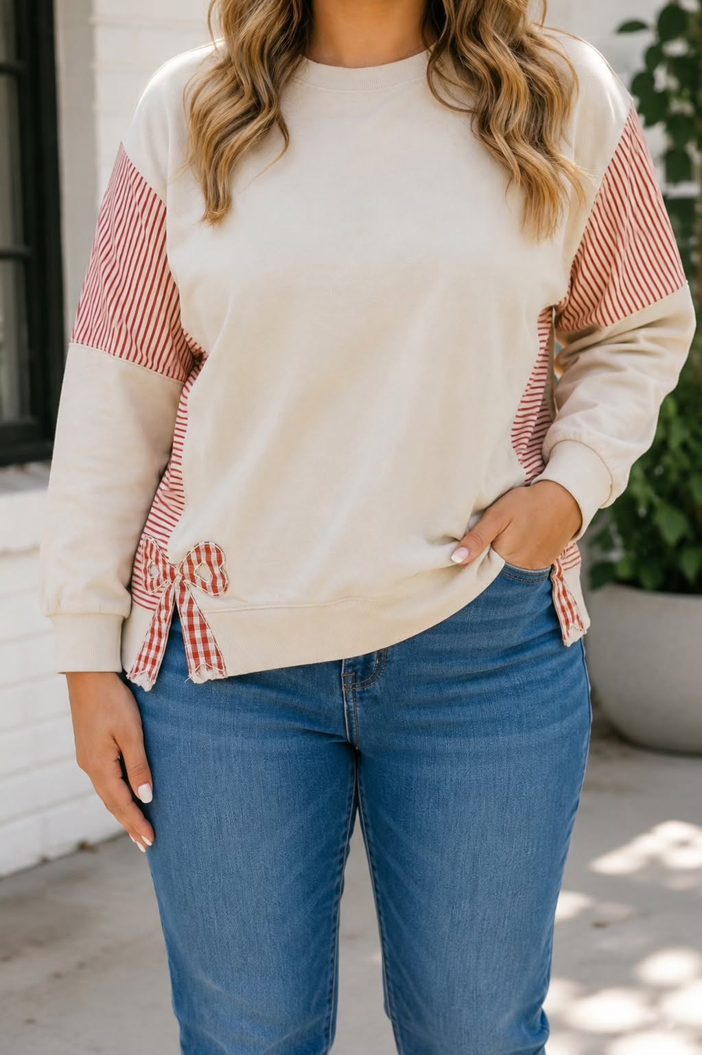 PLUS Striped Patchwork Bow Plus Top